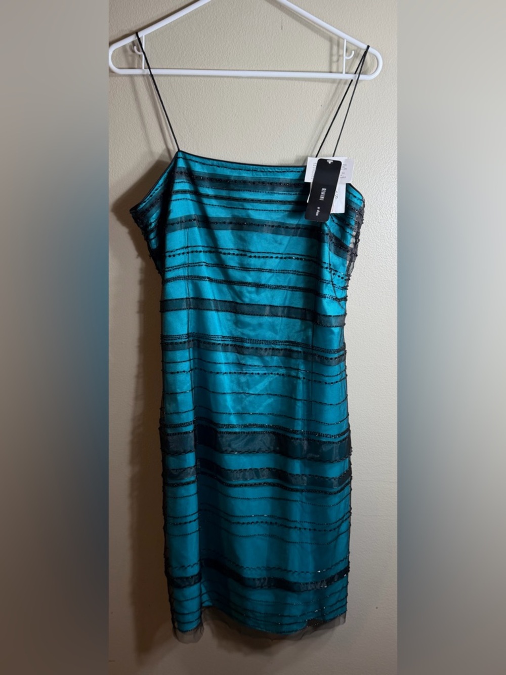 Rimini by Shaw Y2K Beaded Sheer Overlay Slip Dress Teal Size 10 NWT